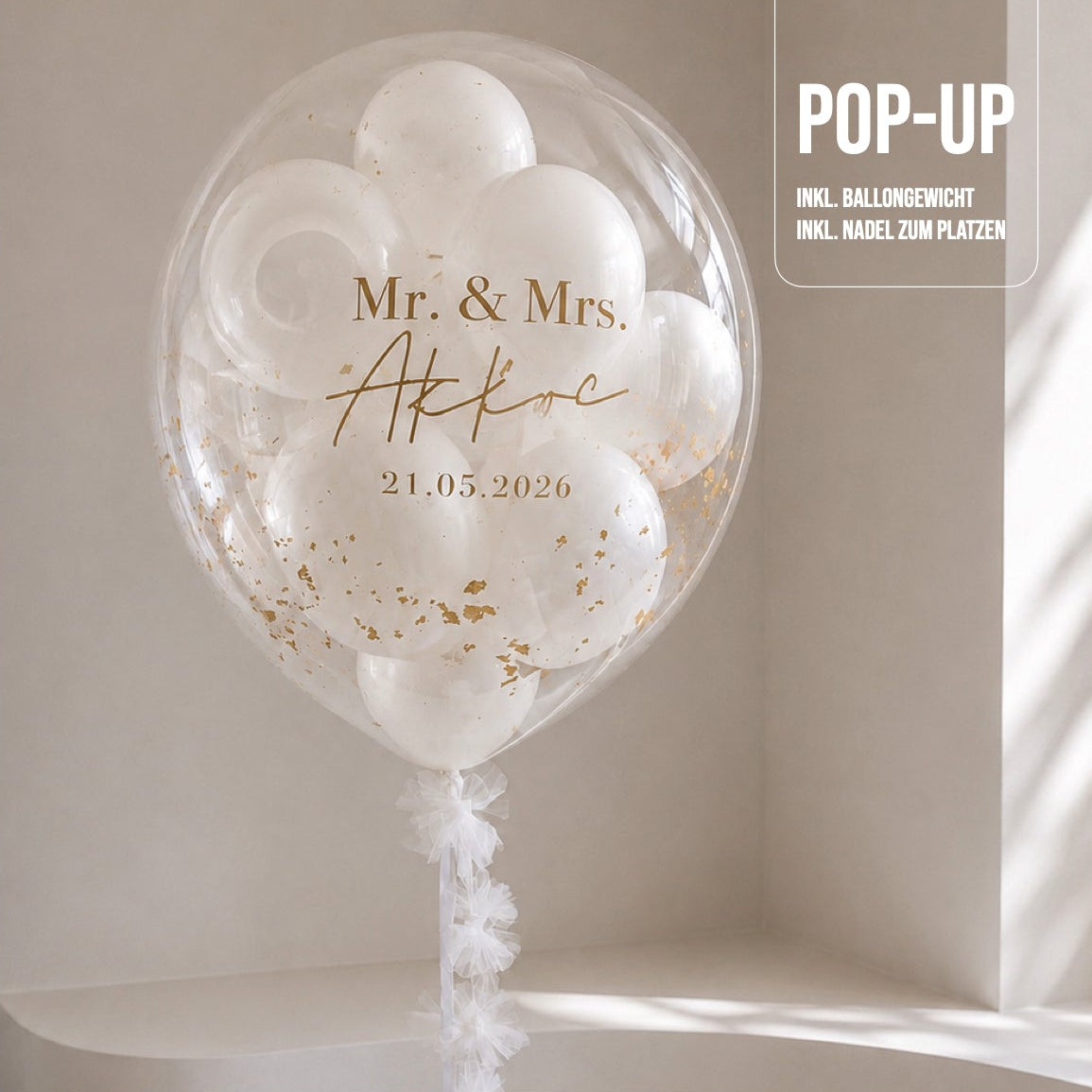 XL POP UP Ballon personalisiert - Weiss gold