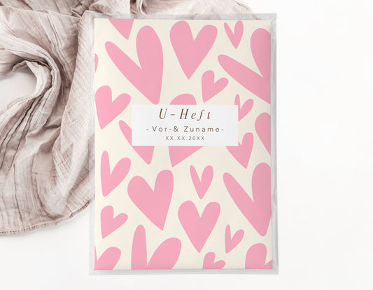 U-Heft & Impfpasshülle - Herzen rosa creme