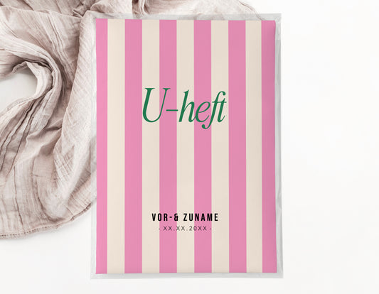U-Heft & Impfpasshülle - Gestreift pink creme