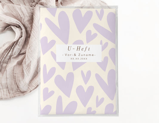 U-Heft & Impfpasshülle - Herzen lila creme