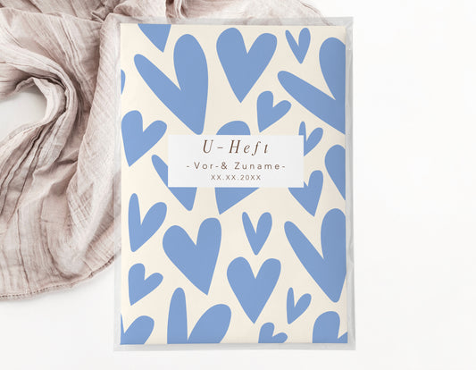 U-Heft & Impfpasshülle - Herzen blau creme