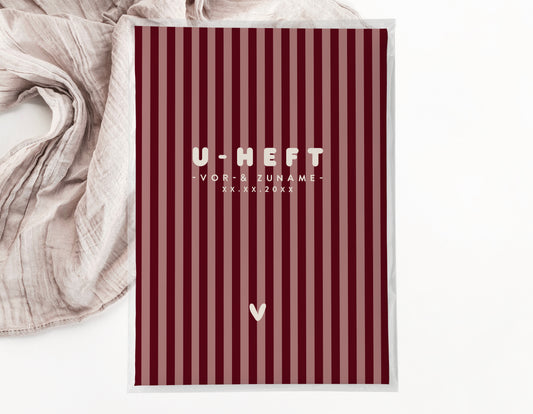 U-Heft & Impfpasshülle - Gestreift rosa bordeaux