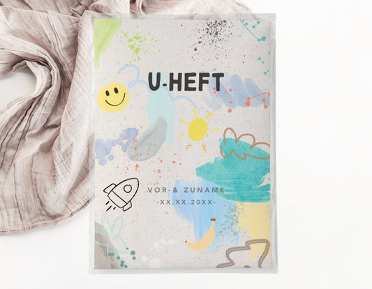 U-Heft & Impfpasshülle - Bunte Malerei blau