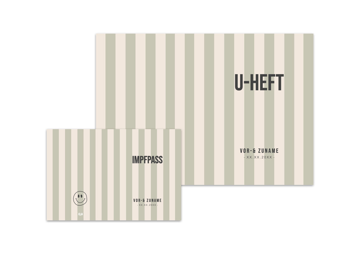 U-Heft & Impfpasshülle - Gestreift khaki beige
