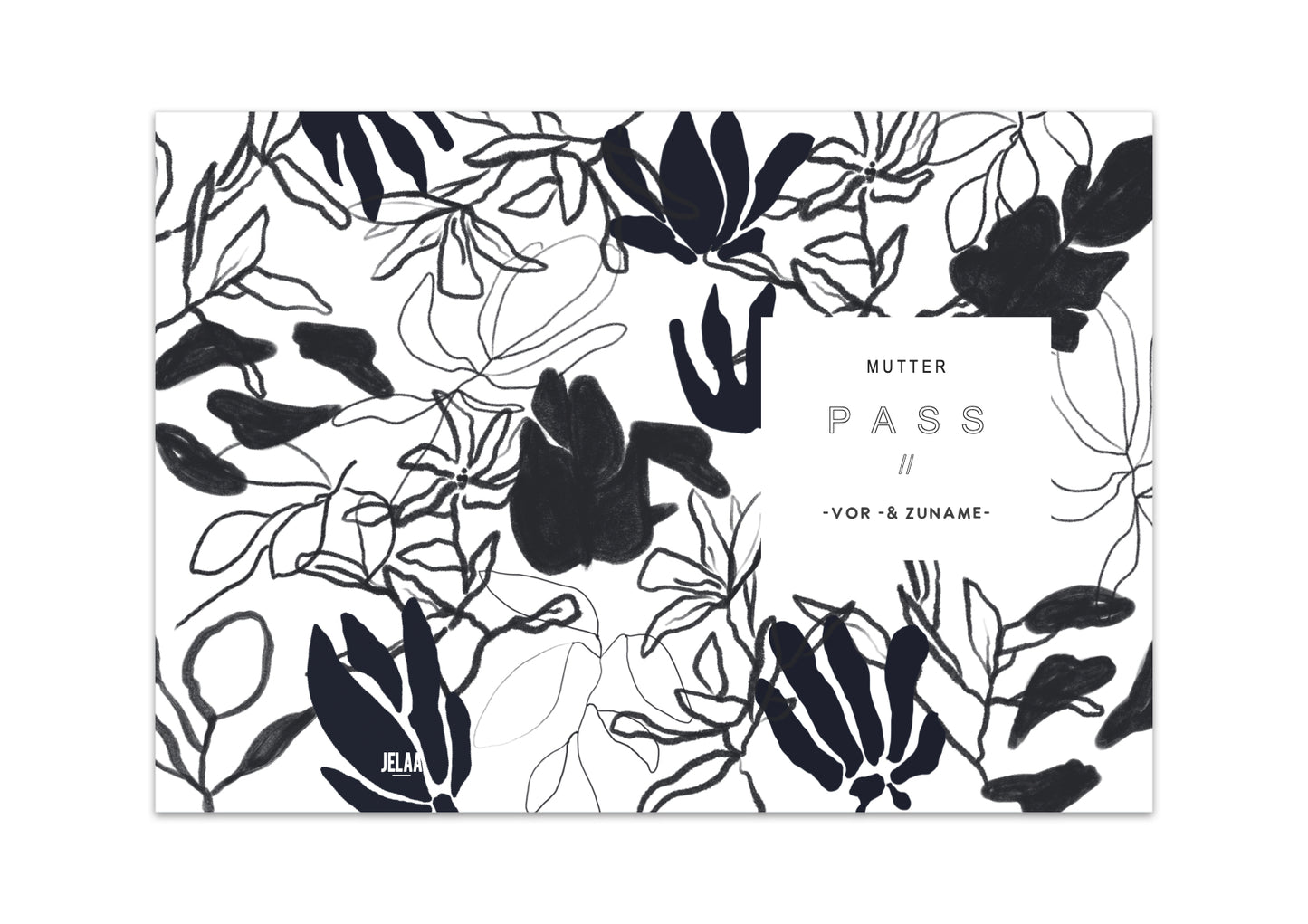MUTTERPASSHÜLLE - Floral schwarz weiss personalisiert