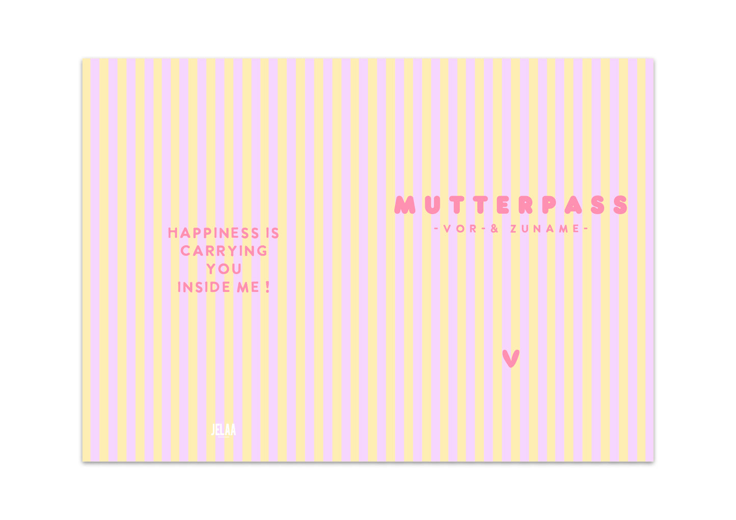 MUTTERPASSHÜLLE - Gestreift lila gelb personalisiert