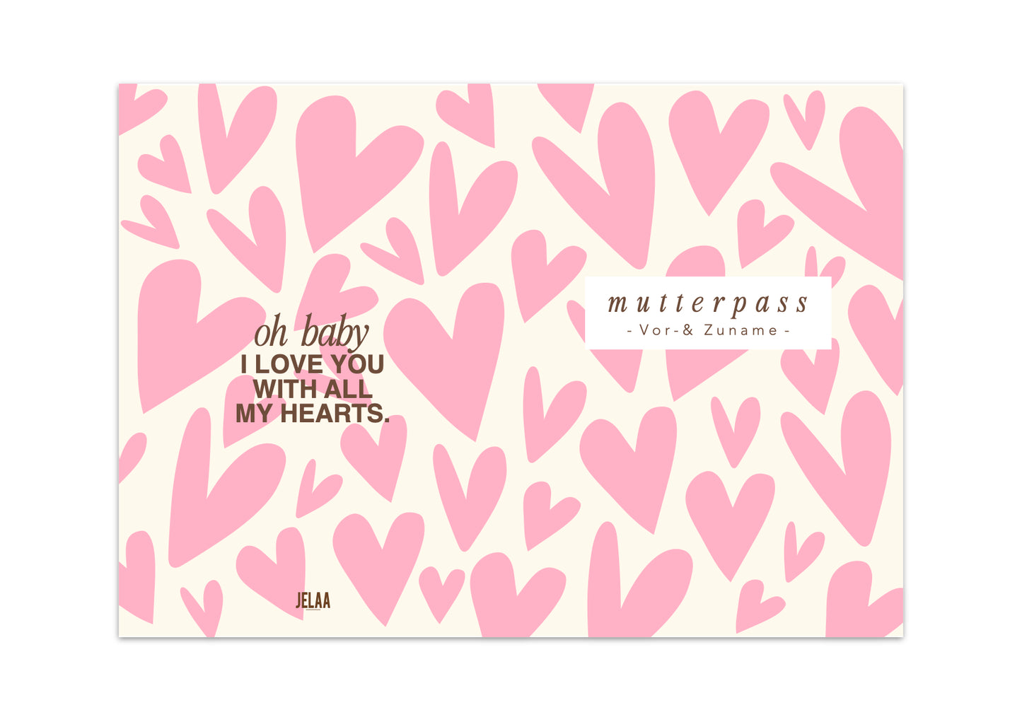 MUTTERPASSHÜLLE - Herzen rosa creme personalisiert