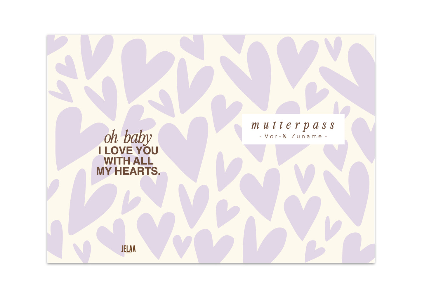 MUTTERPASSHÜLLE - Herzen lila creme personalisiert
