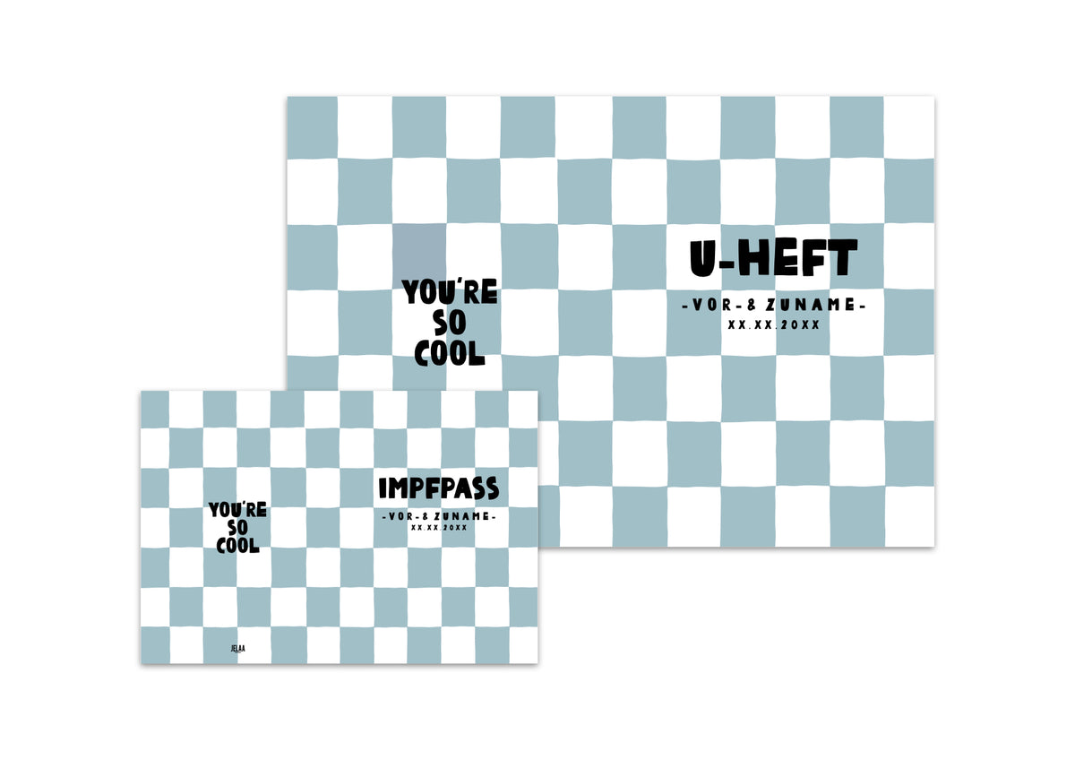 U-Heft & Impfpasshülle - Karo rauchblau weiss