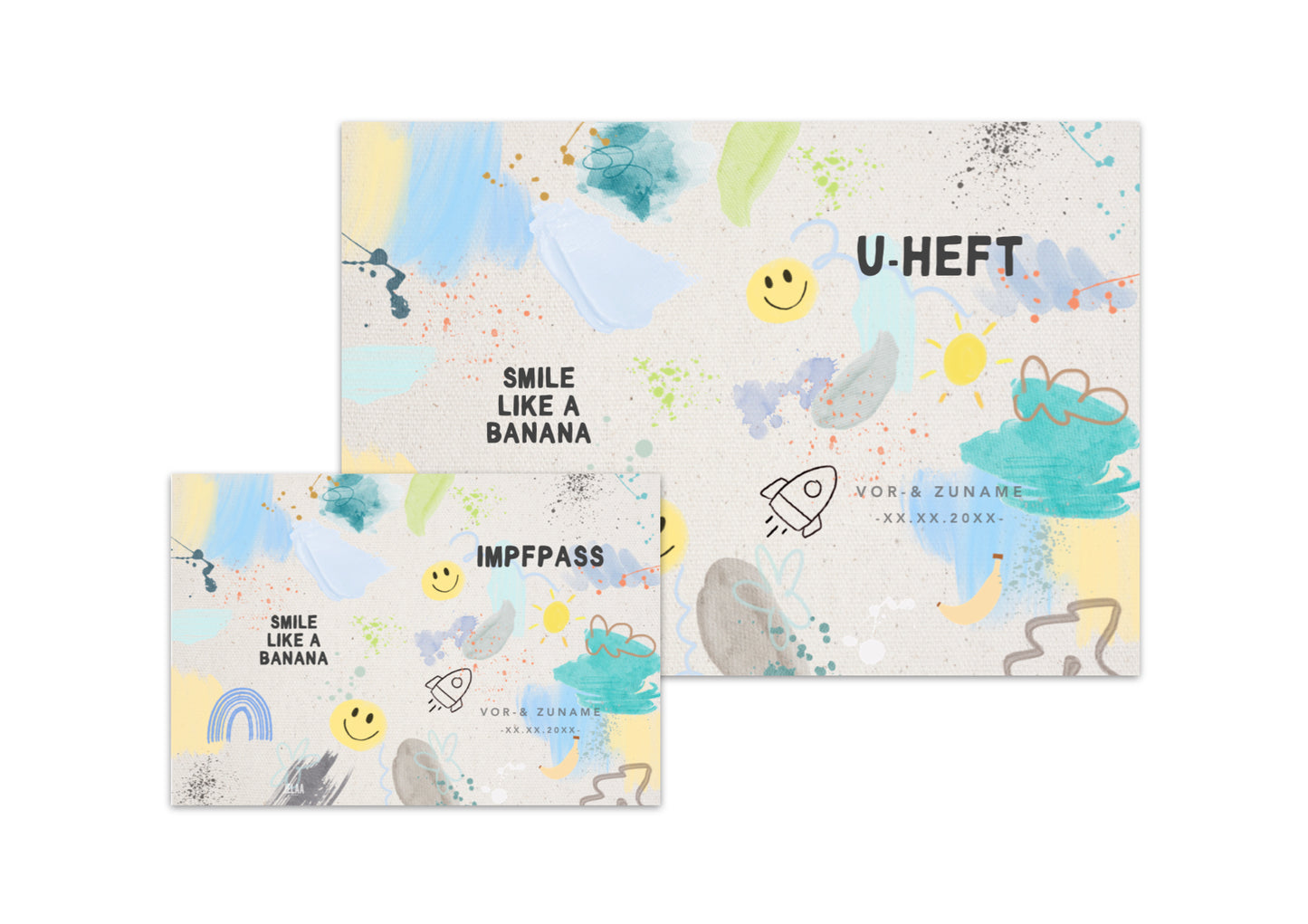 U-Heft & Impfpasshülle - Bunte Malerei blau