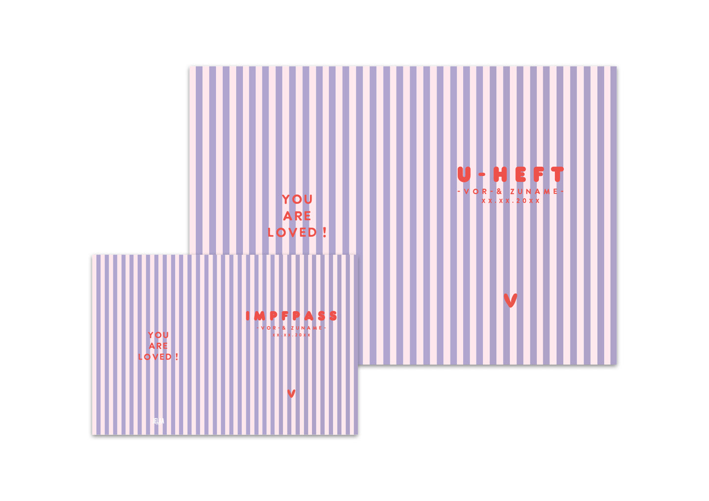 U-Heft & Impfpasshülle - Gestreift lila rosa