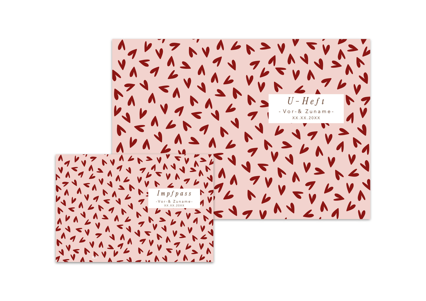 U-Heft & Impfpasshülle - Herzen rot rosa