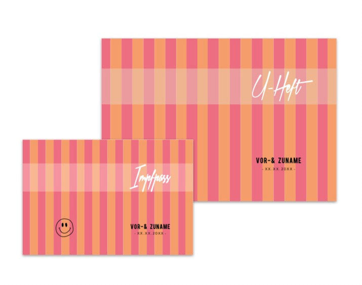 U-Heft & Impfpasshülle - Gestreift pink orange
