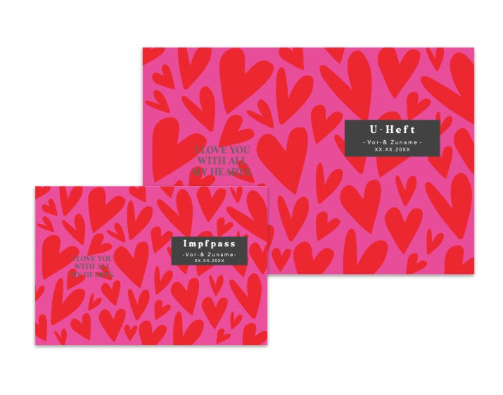 U-Heft & Impfpasshülle - Herzen rot pink