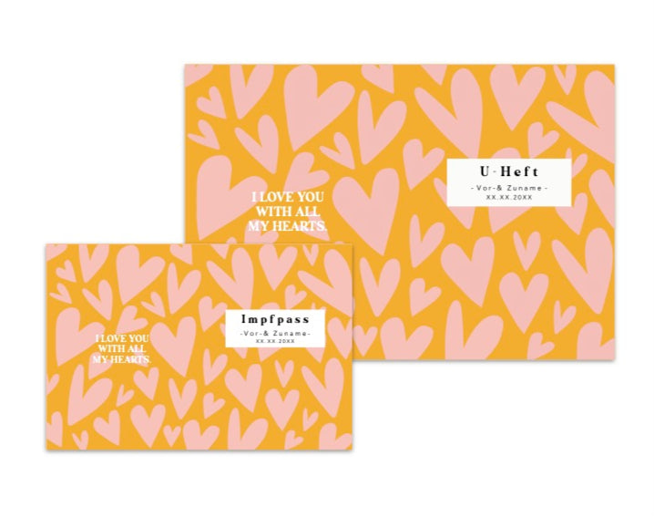 U-Heft & Impfpasshülle - Herzen rosa orange