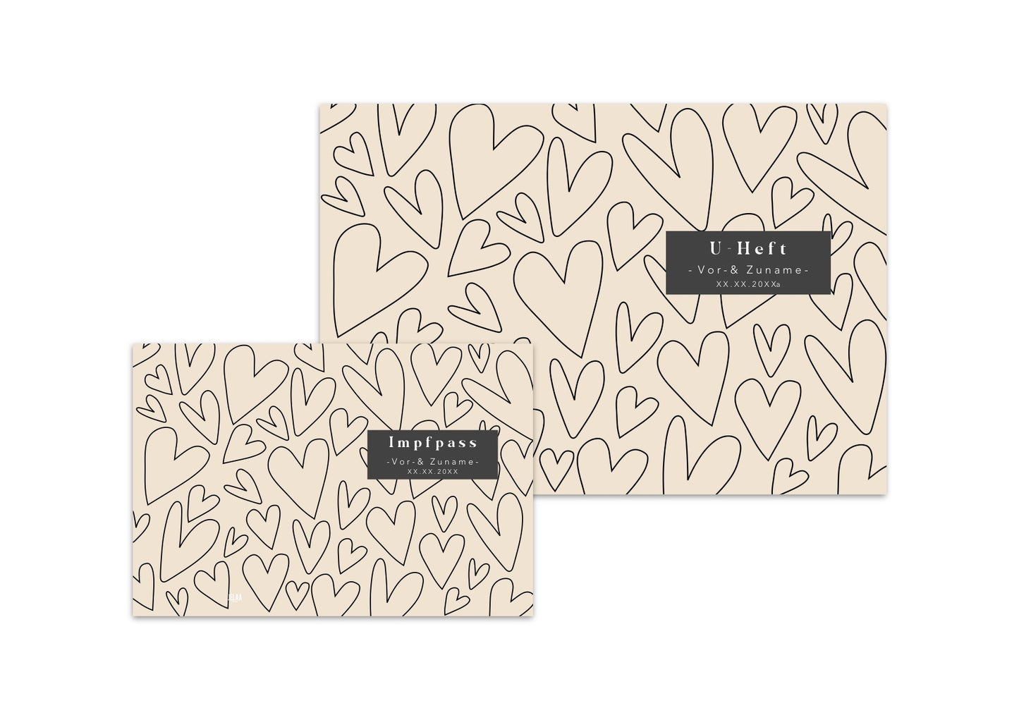 U-Heft & Impfpasshülle - Herzen schwarz beige / 2