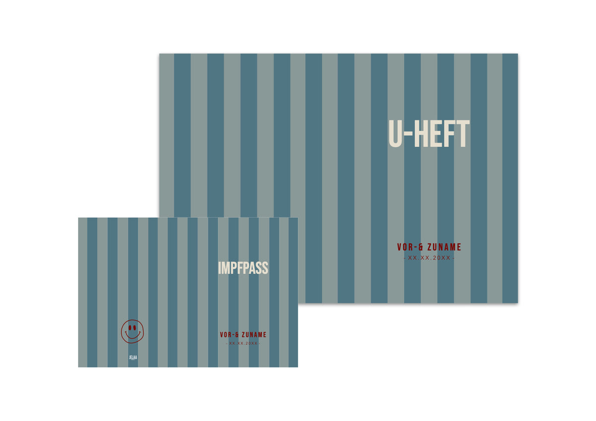 U-Heft & Impfpasshülle - Gestreift grün türkis