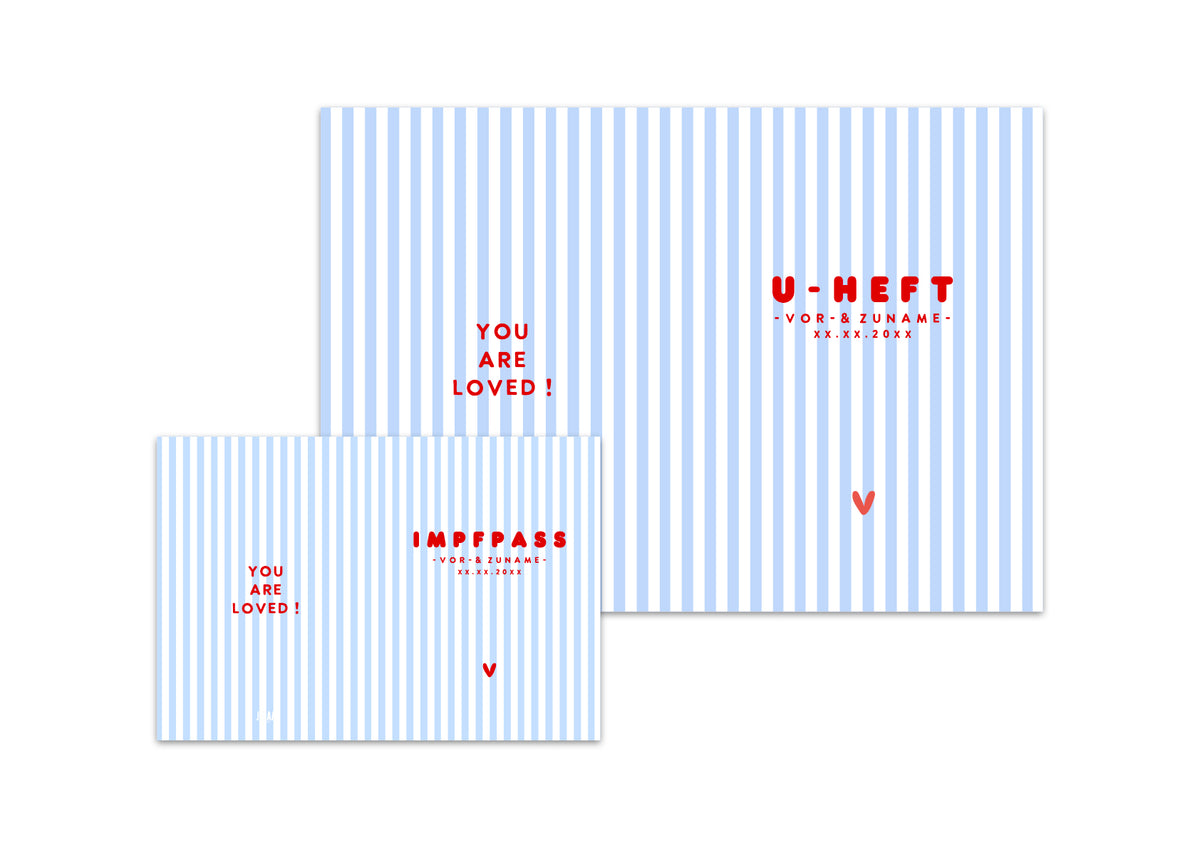 U-Heft & Impfpasshülle - Gestreift weiss blau