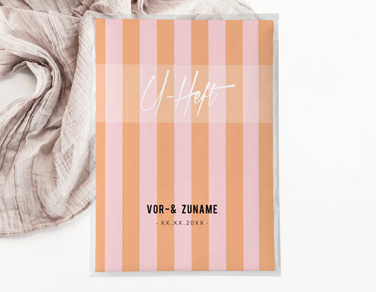 U-Heft & Impfpasshülle - Gestreift rosa orange