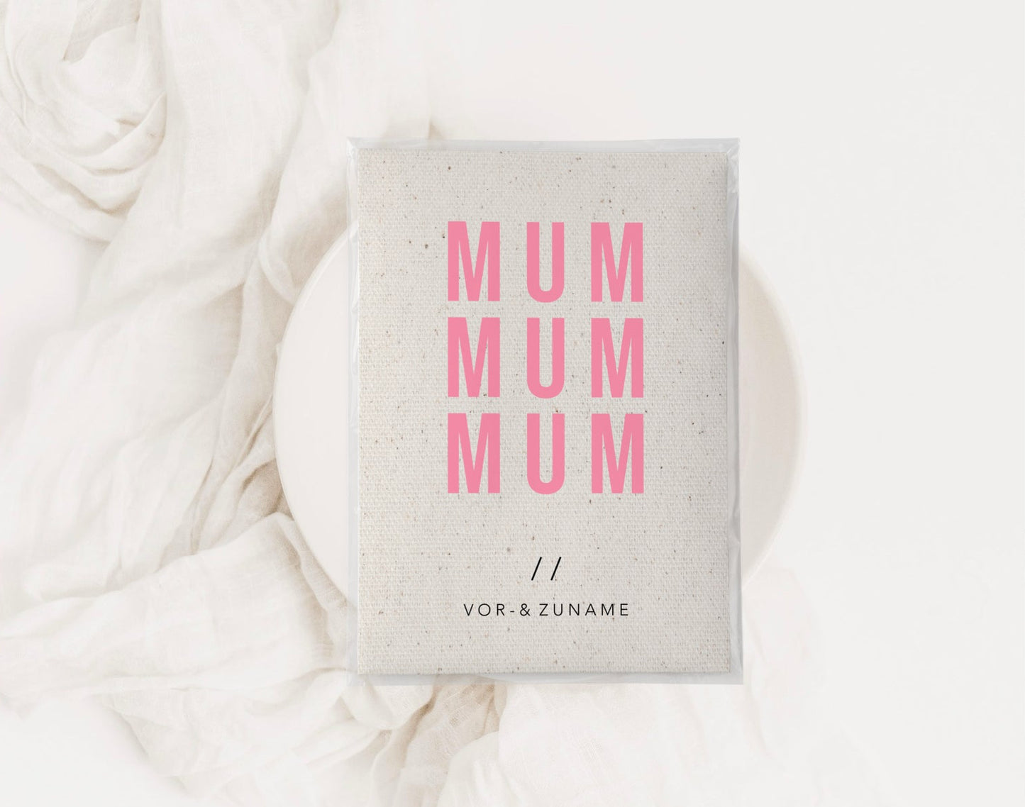 MUTTERPASSHÜLLE - Leinen Optik rosa personalisiert