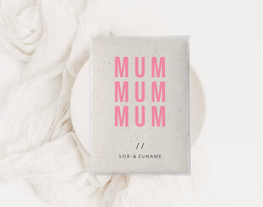 MUTTERPASSHÜLLE - Leinen Optik rosa personalisiert