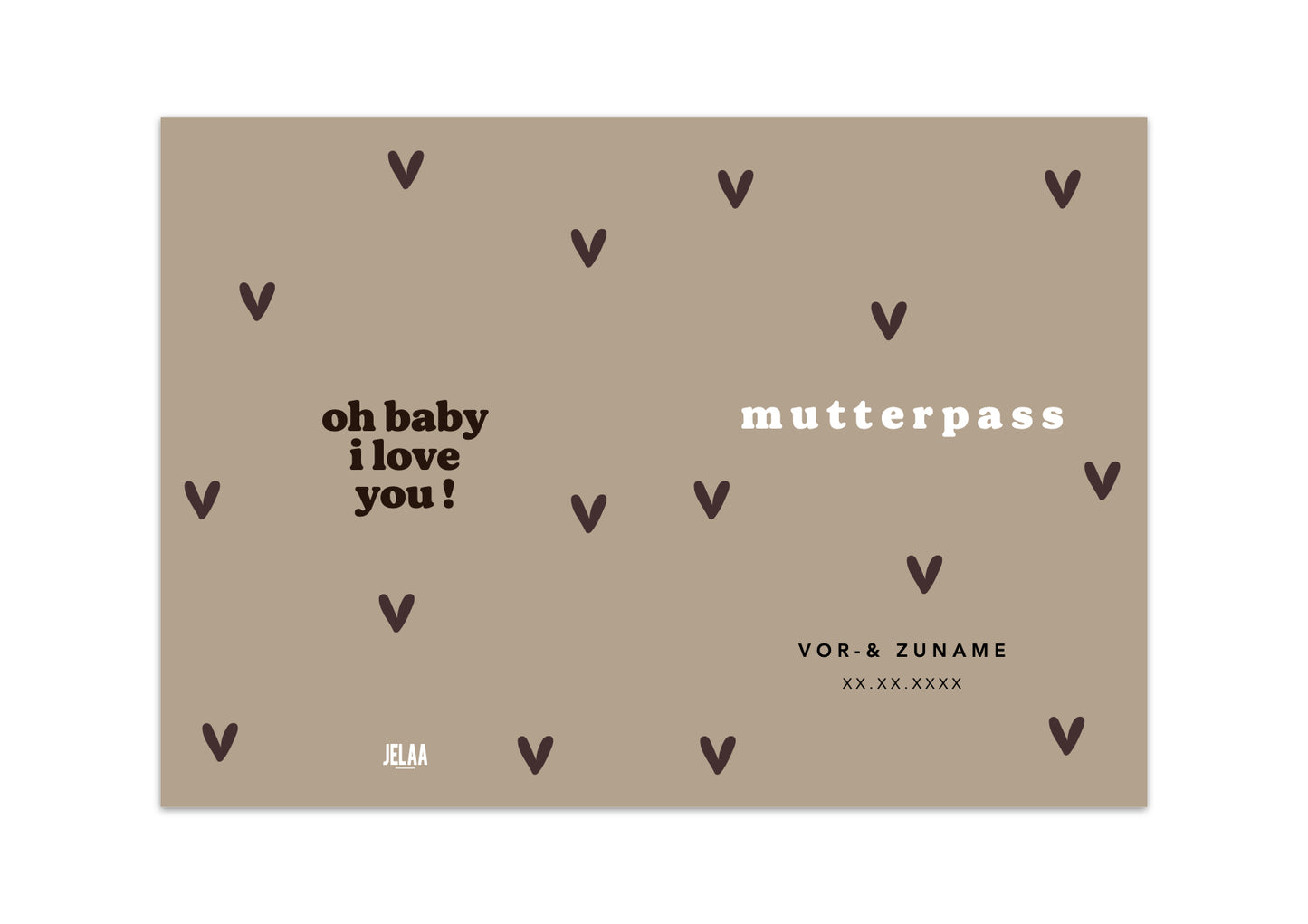 MUTTERPASSHÜLLE - Herzen braun 2 personalisiert