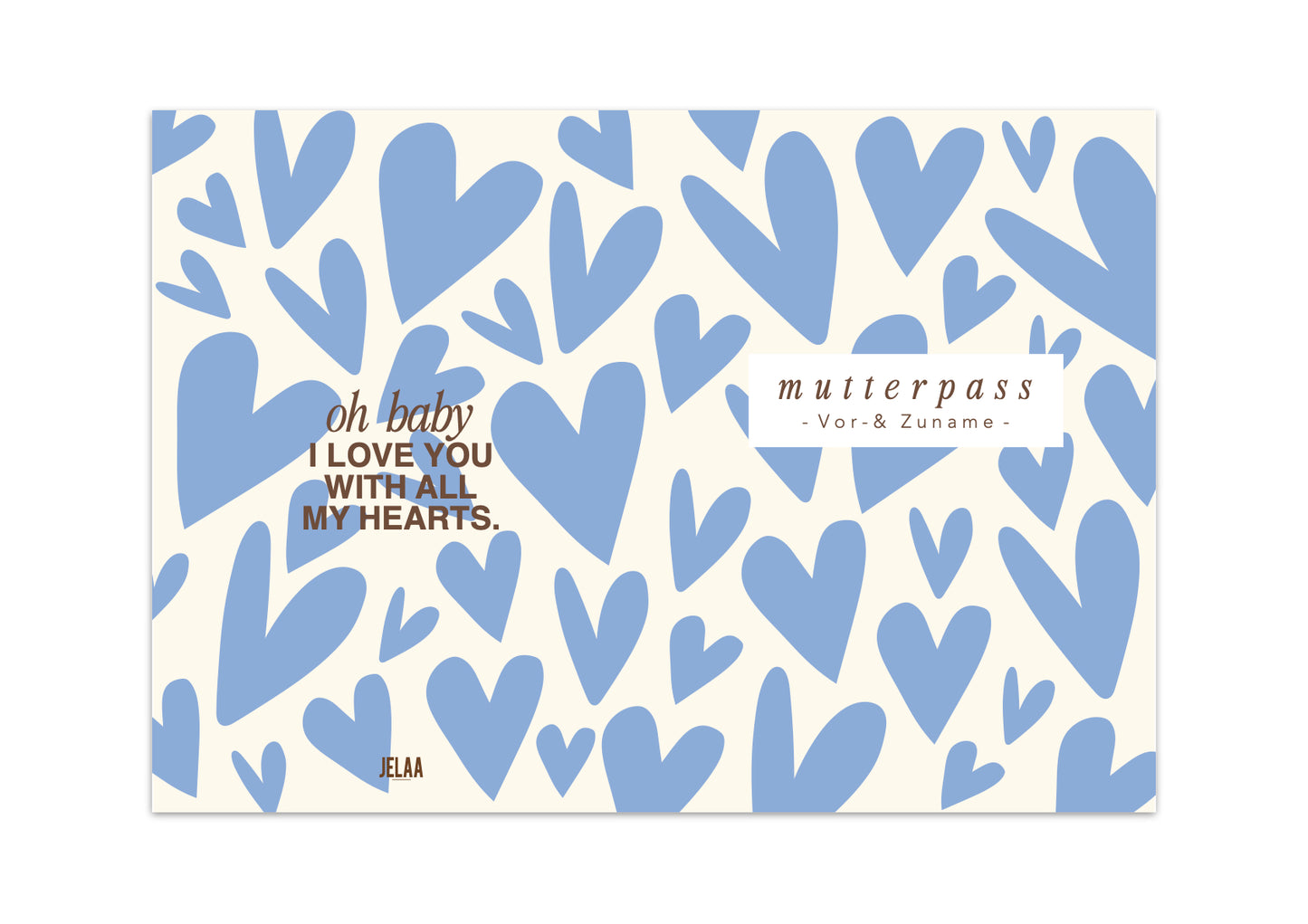 MUTTERPASSHÜLLE - Herzen blau creme personalisiert