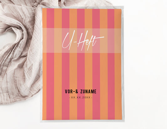 U-Heft & Impfpasshülle - Gestreift pink orange
