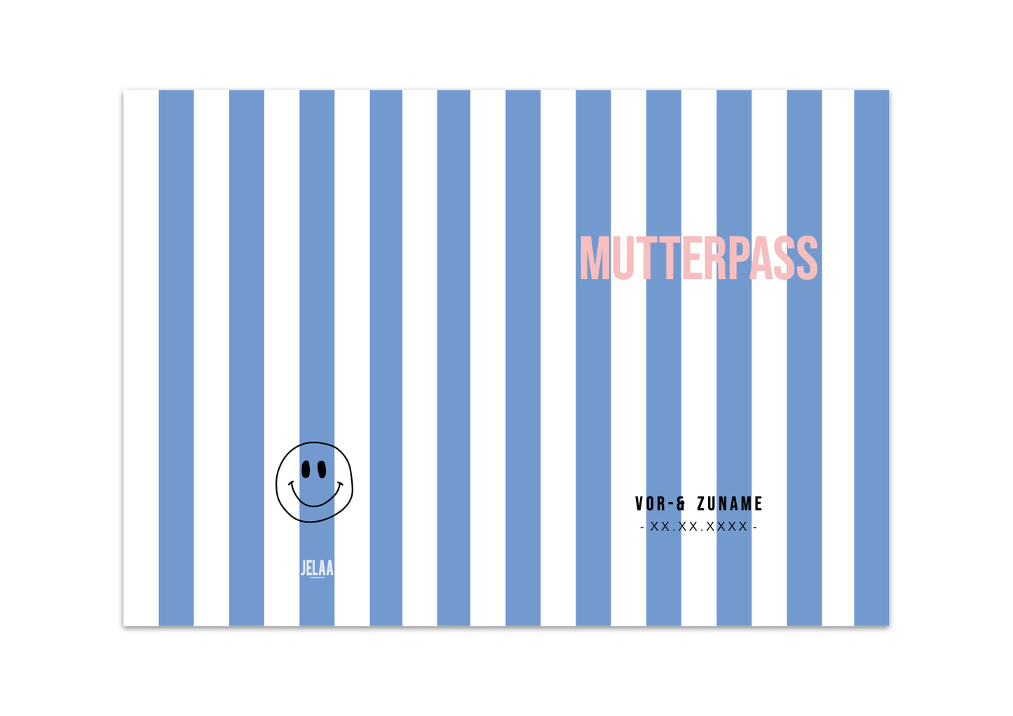 MUTTERPASSHÜLLE - Gestreift blau weiss personalisiert