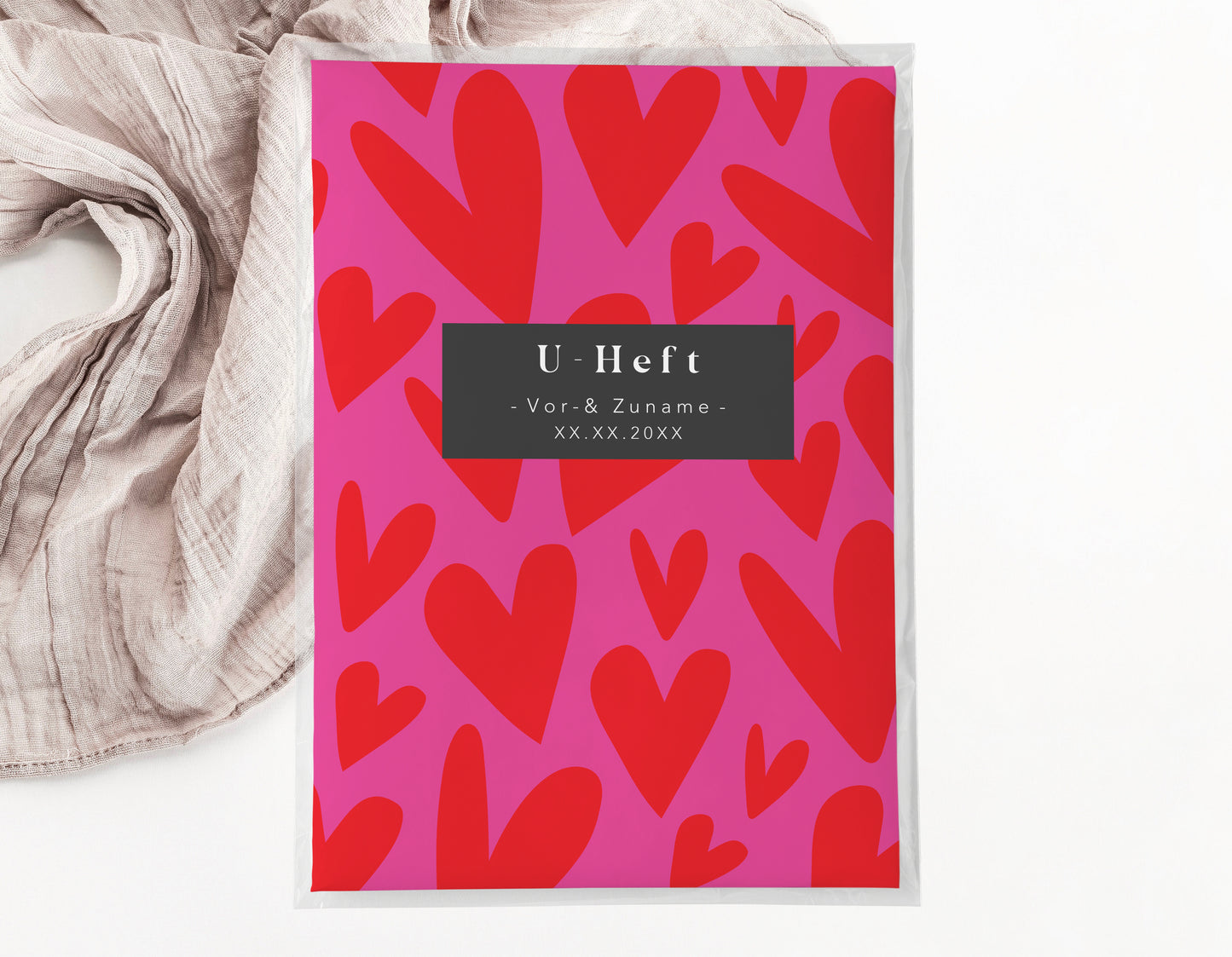 U-Heft & Impfpasshülle - Herzen rot pink