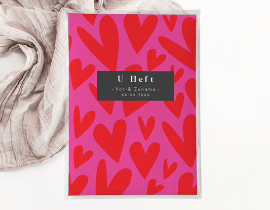 U-Heft & Impfpasshülle - Herzen rot pink